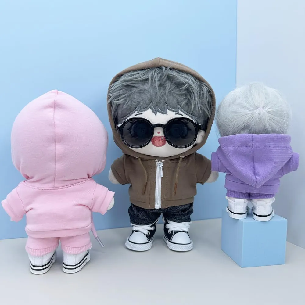 niannyyhouse 10cm 15cm 20cm Plush Doll Clothes Hoodie Pants Glasses Canvas Shoes Sportswear Outfit Soft Stuffed Toy Dressup (Black-15cm)