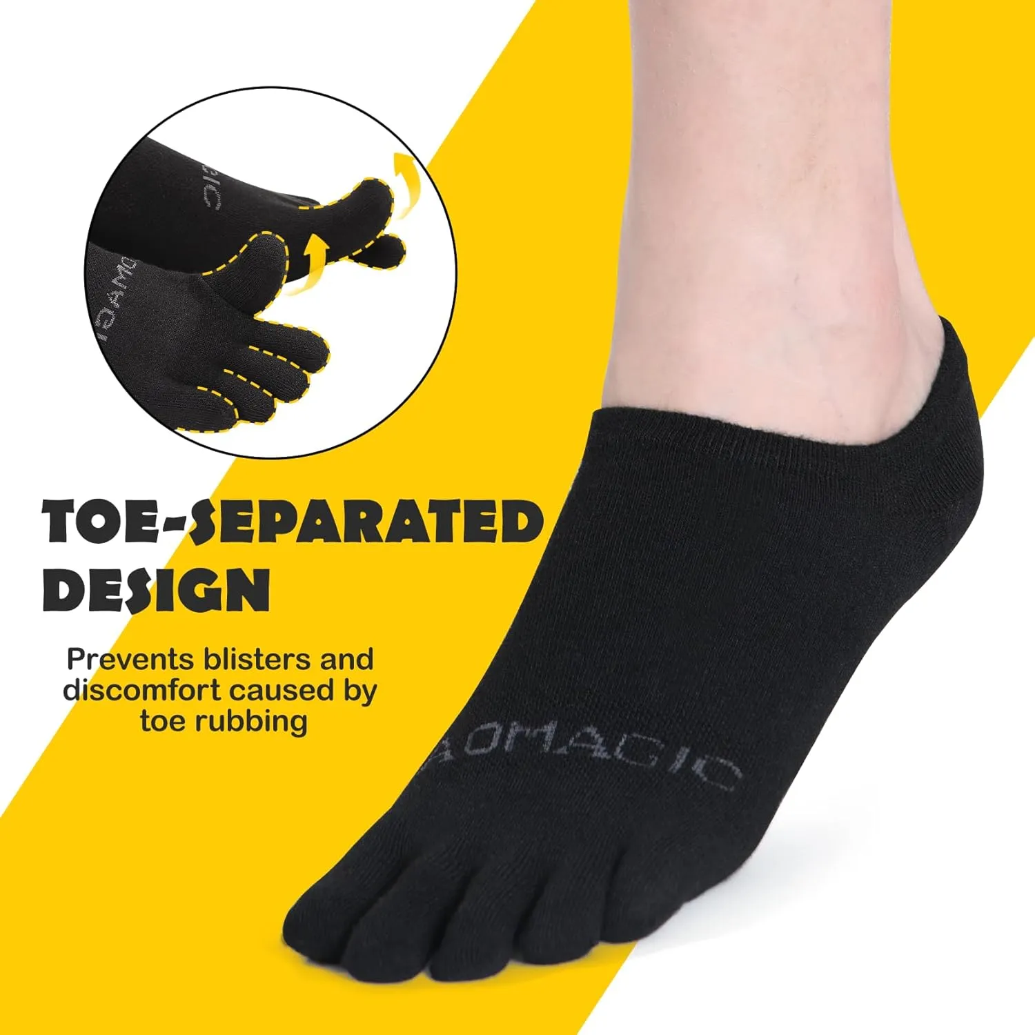 No show Toe Socks Coolmax Low Cut Non-Slip Running Socks Invisible Ankle Five-Finger Design (3 Pairs)