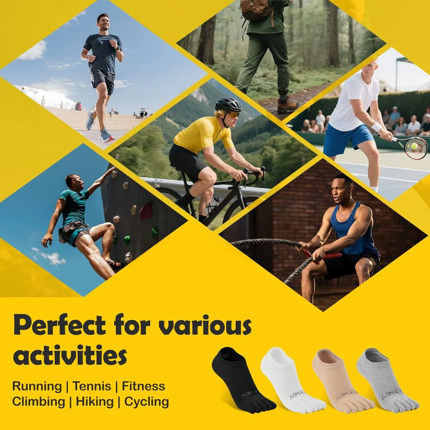 No show Toe Socks Coolmax Low Cut Non-Slip Running Socks Invisible Ankle Five-Finger Design (3 Pairs)