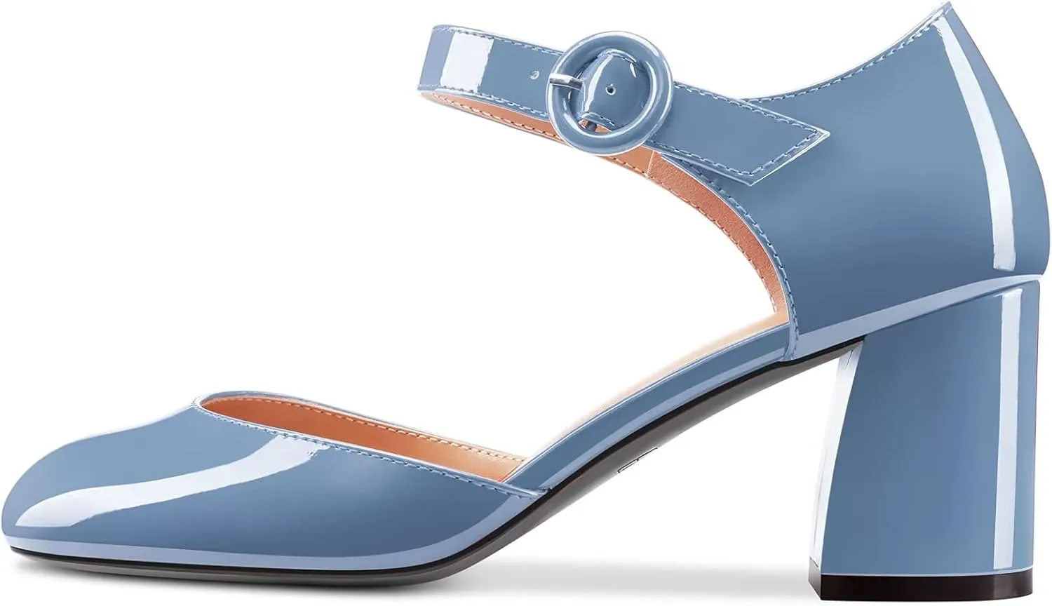 NobleOnly Women Mid Chunky Block Heel Round Toe Buckle Two-Piece Pumps Cute Dress Party Shoes 2.6 Inches Heels