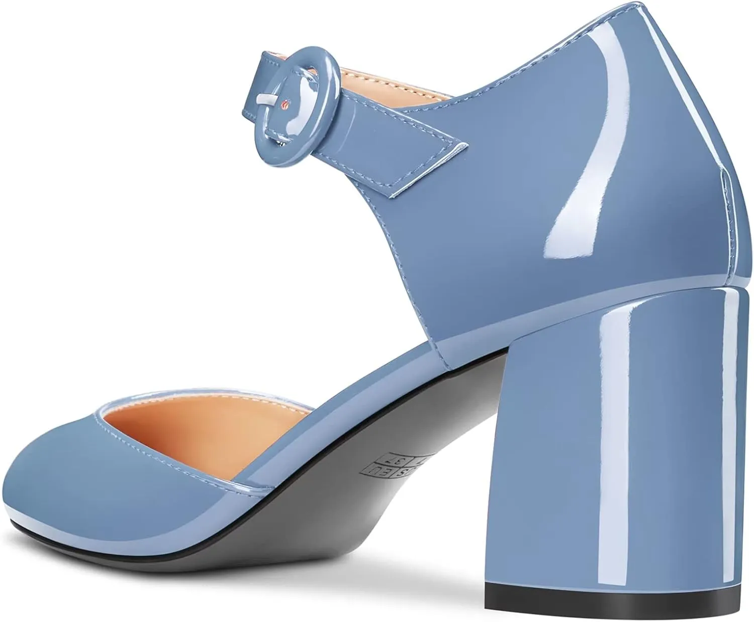 NobleOnly Women Mid Chunky Block Heel Round Toe Buckle Two-Piece Pumps Cute Dress Party Shoes 2.6 Inches Heels