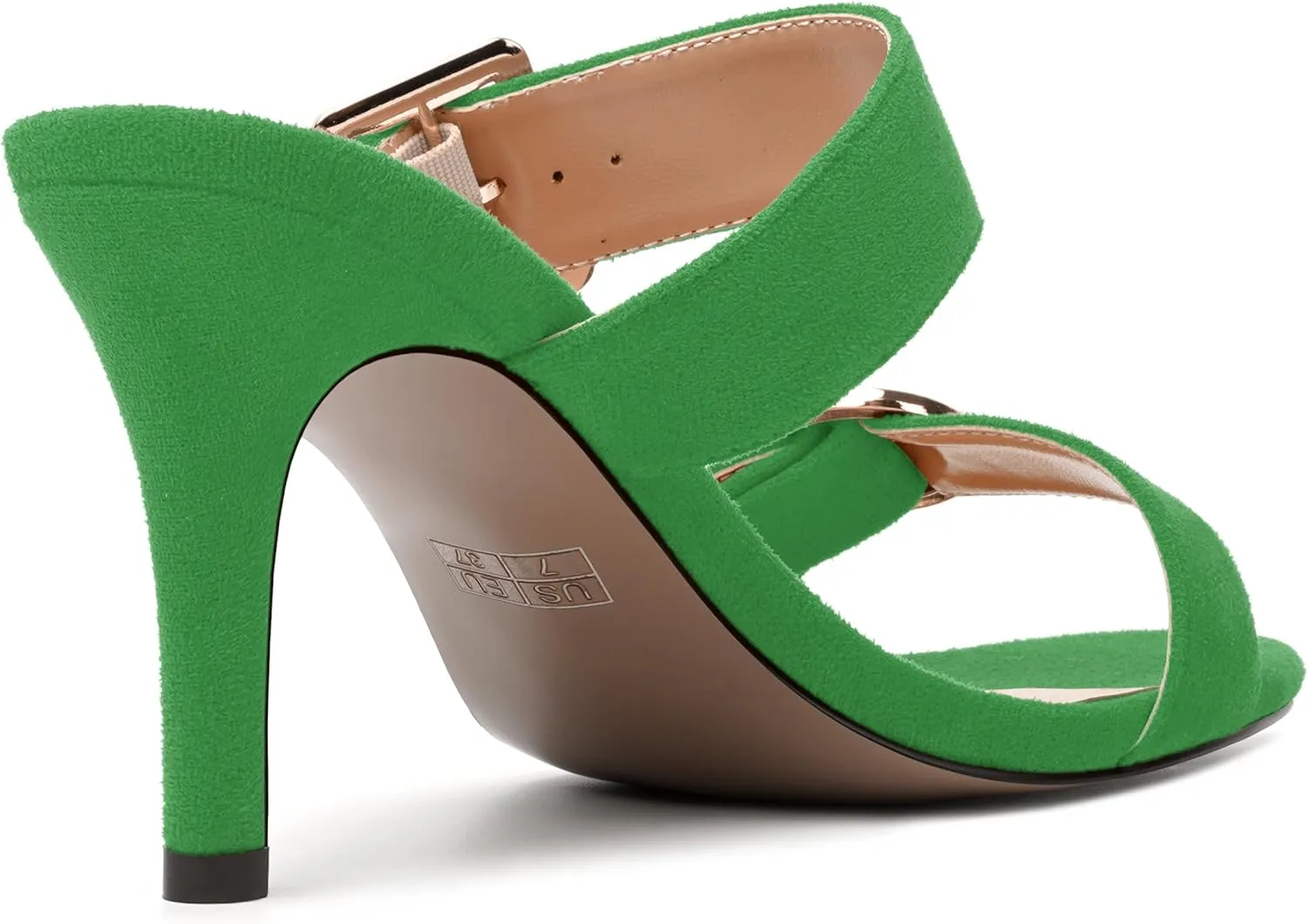 NUMALEO Womens Evening Sexy Round Toe Slip On Two Strap Buckle Suede Stiletto High Heel Heeled Sandals 3.3 Inch
