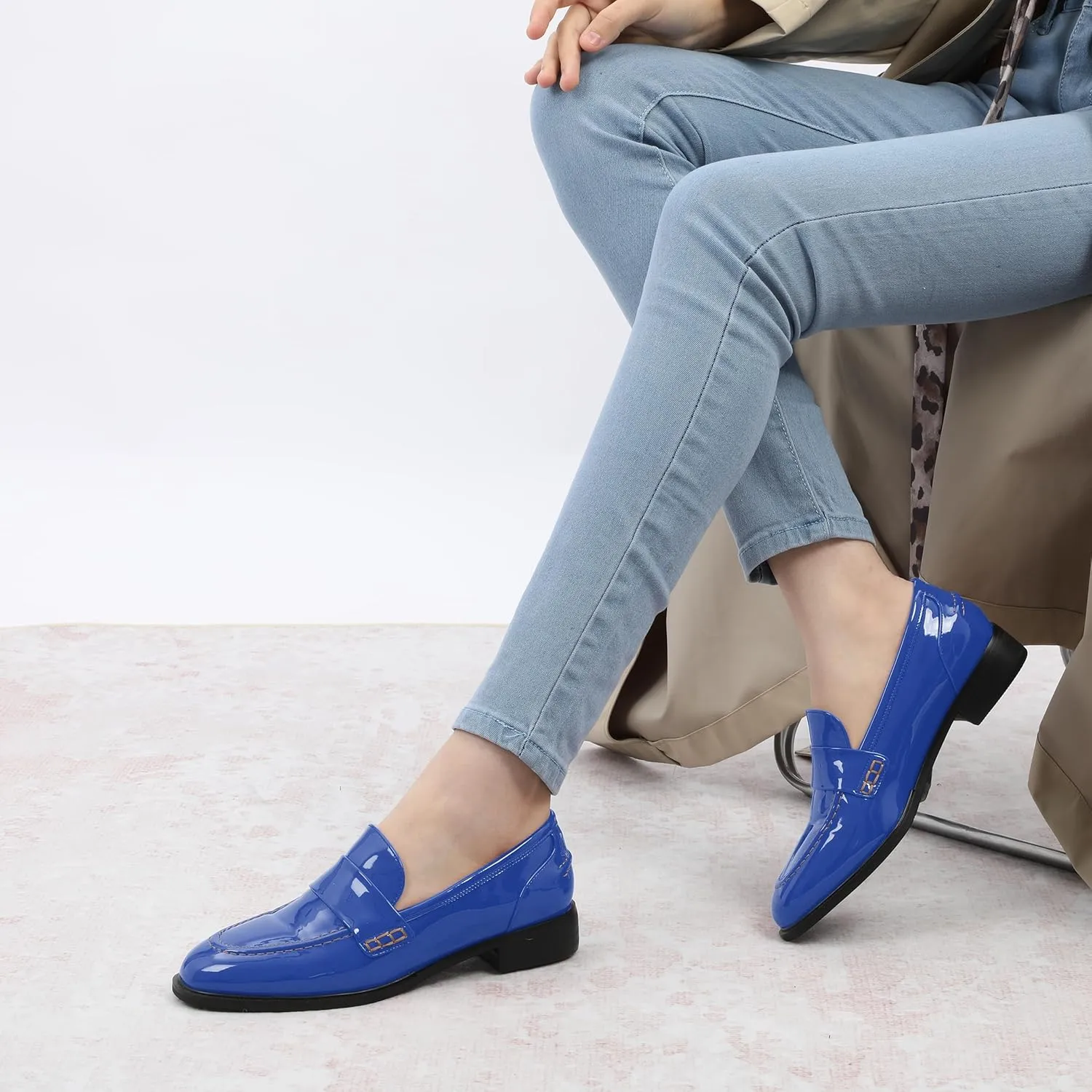 NUMALEO Women's Loafers Penny Loafers & Slip-ons Flats Closed Round Toe Low Heel Shoes 1 Inch Patent Fashion Casual Shoes Comfortable Work Office Flats Dressy Shoes