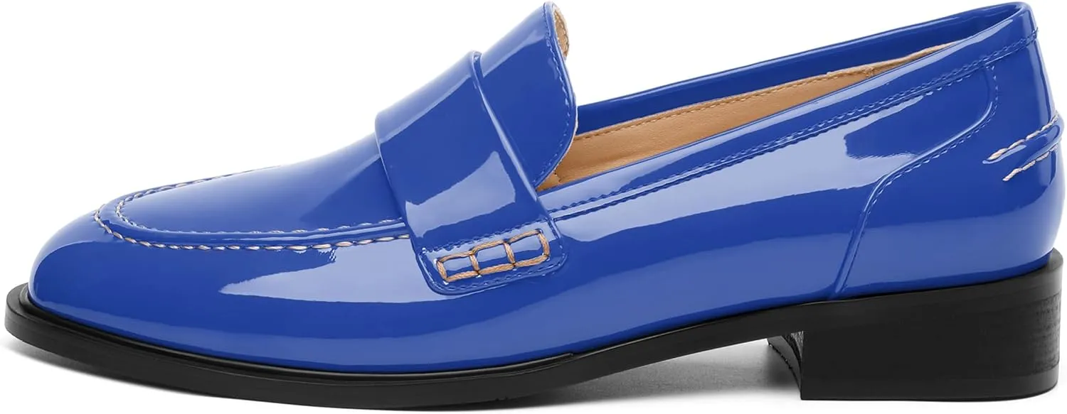 NUMALEO Women's Loafers Penny Loafers & Slip-ons Flats Closed Round Toe Low Heel Shoes 1 Inch Patent Fashion Casual Shoes Comfortable Work Office Flats Dressy Shoes