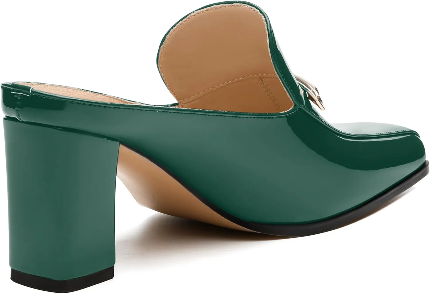 NUMALEO Womens Mules Chunky Block Heel Loafers Slip On Heeled Mules Closed Square Toe Heels Mules for Women Comfortable Dressy Backless Loafers Shoes for Office Work Casual