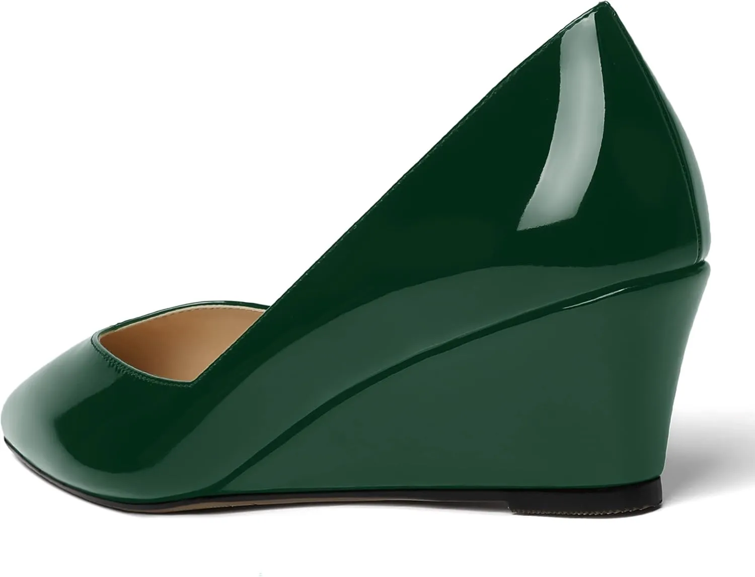 NUMALEO Womens Office Patent Pointed Toe Casual Slip On Solid Wedge Low Heel Pumps Shoes 2 Inch