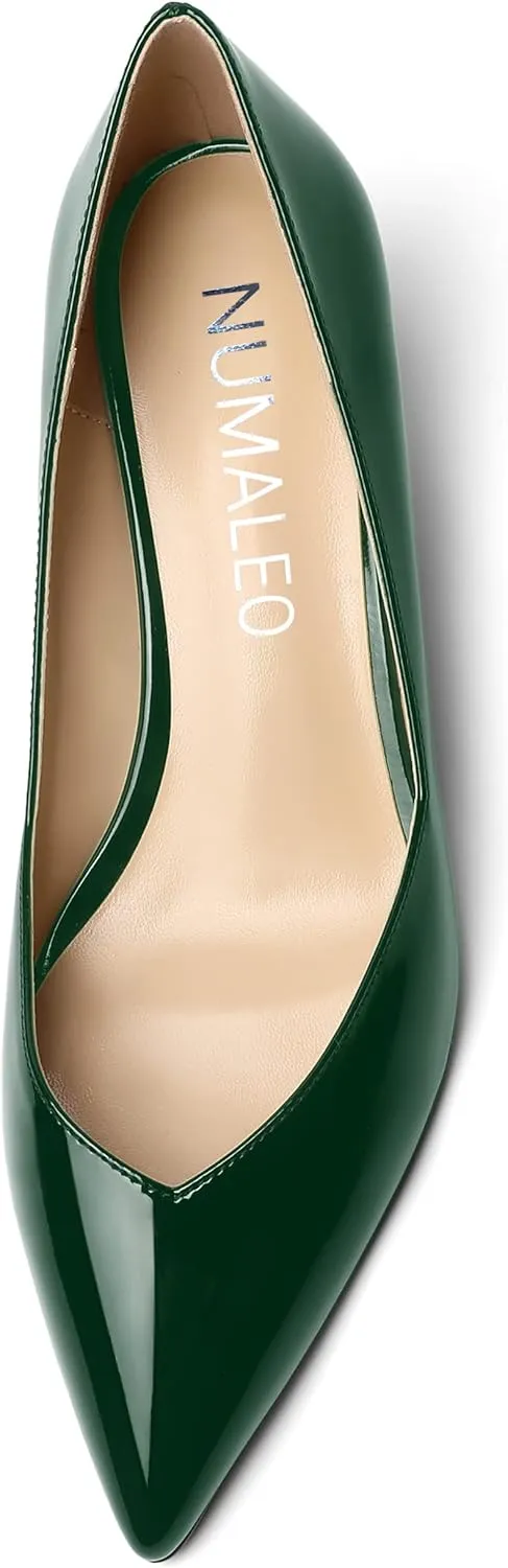 NUMALEO Womens Office Patent Pointed Toe Casual Slip On Solid Wedge Low Heel Pumps Shoes 2 Inch