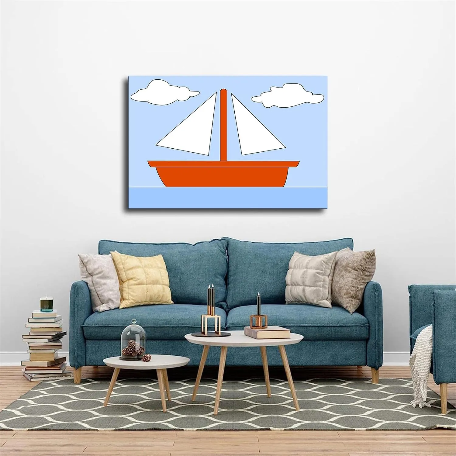 Ocean Living Room Picture Boat Clouds Boot See Simpsons Poster Art Canvas Print Wall Room Living Room Hallway Toilet Kitchen Decor Gift (24×36inch No Framed)