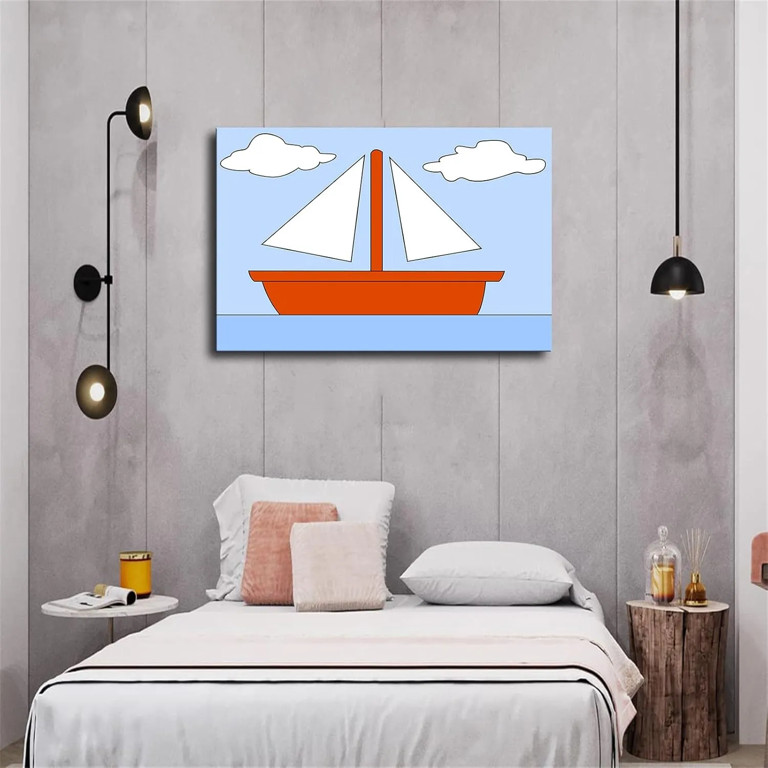 Ocean Living Room Picture Boat Clouds Boot See Simpsons Poster Art Canvas Print Wall Room Living Room Hallway Toilet Kitchen Decor Gift (24×36inch No Framed)