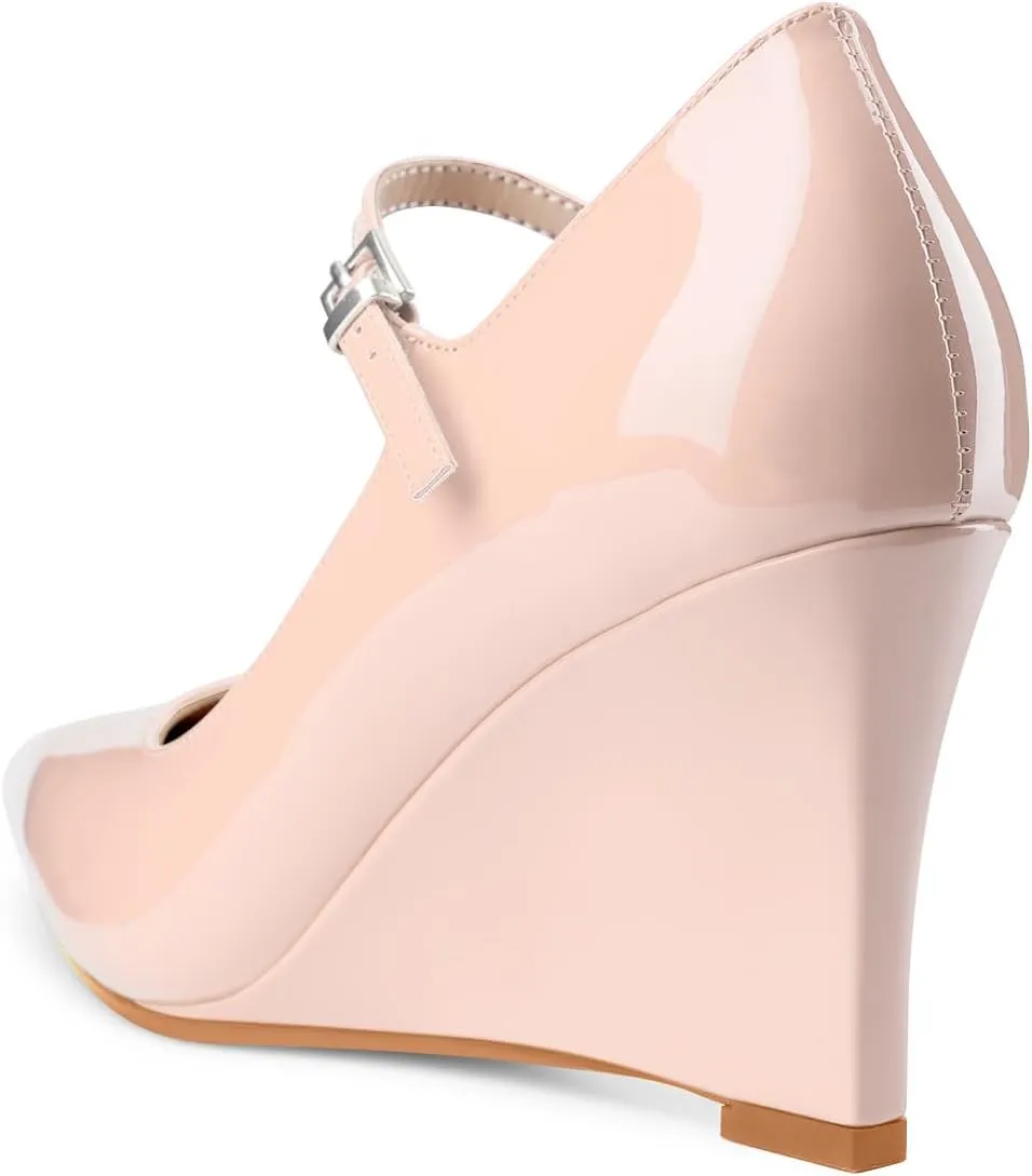Oh Mispares Women's Wedge Heel Pumps Pointed Toe Mary Jane High Heels Adjustable Strap Elegant Closed Toe Wedding Bride Office Dress Shoes 3 Inches