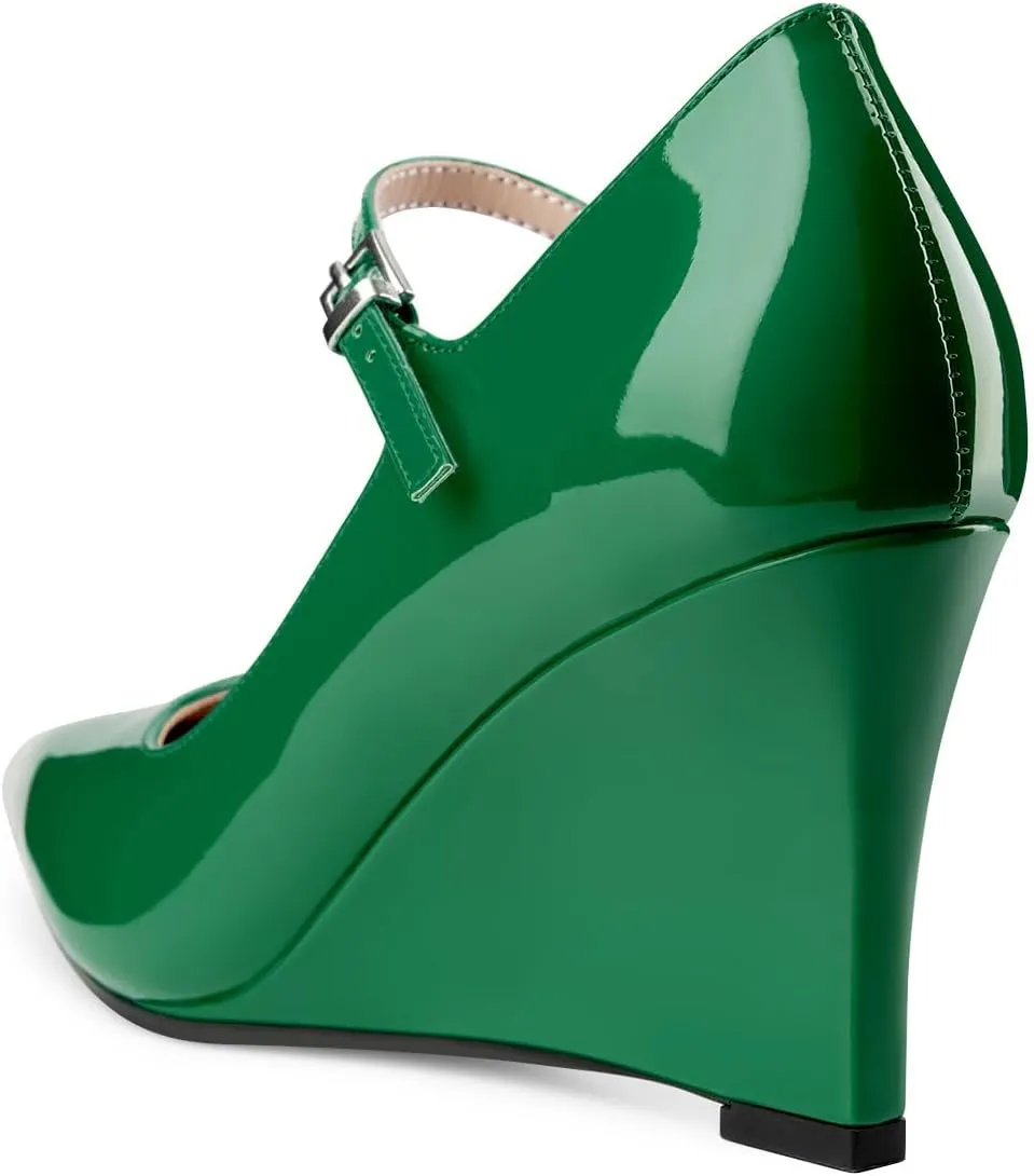 Oh Mispares Women's Wedge Heel Pumps Pointed Toe Mary Jane High Heels Adjustable Strap Elegant Closed Toe Wedding Bride Office Dress Shoes 3 Inches