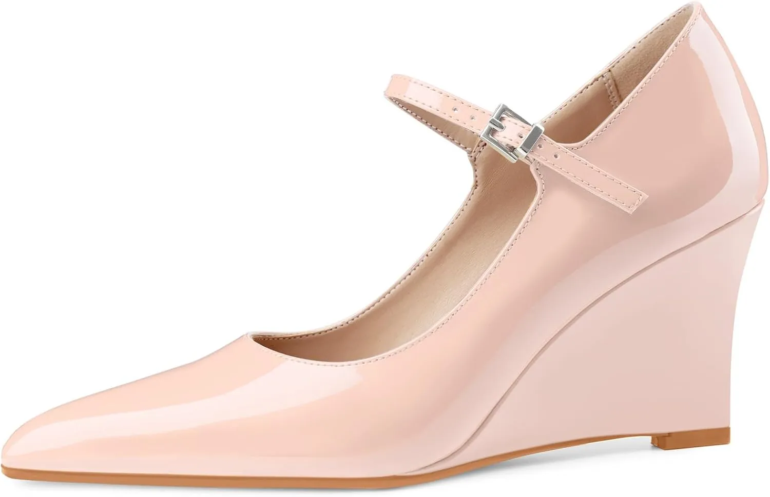 Oh Mispares Women's Wedge Heel Pumps Pointed Toe Mary Jane High Heels Adjustable Strap Elegant Closed Toe Wedding Bride Office Dress Shoes 3 Inches