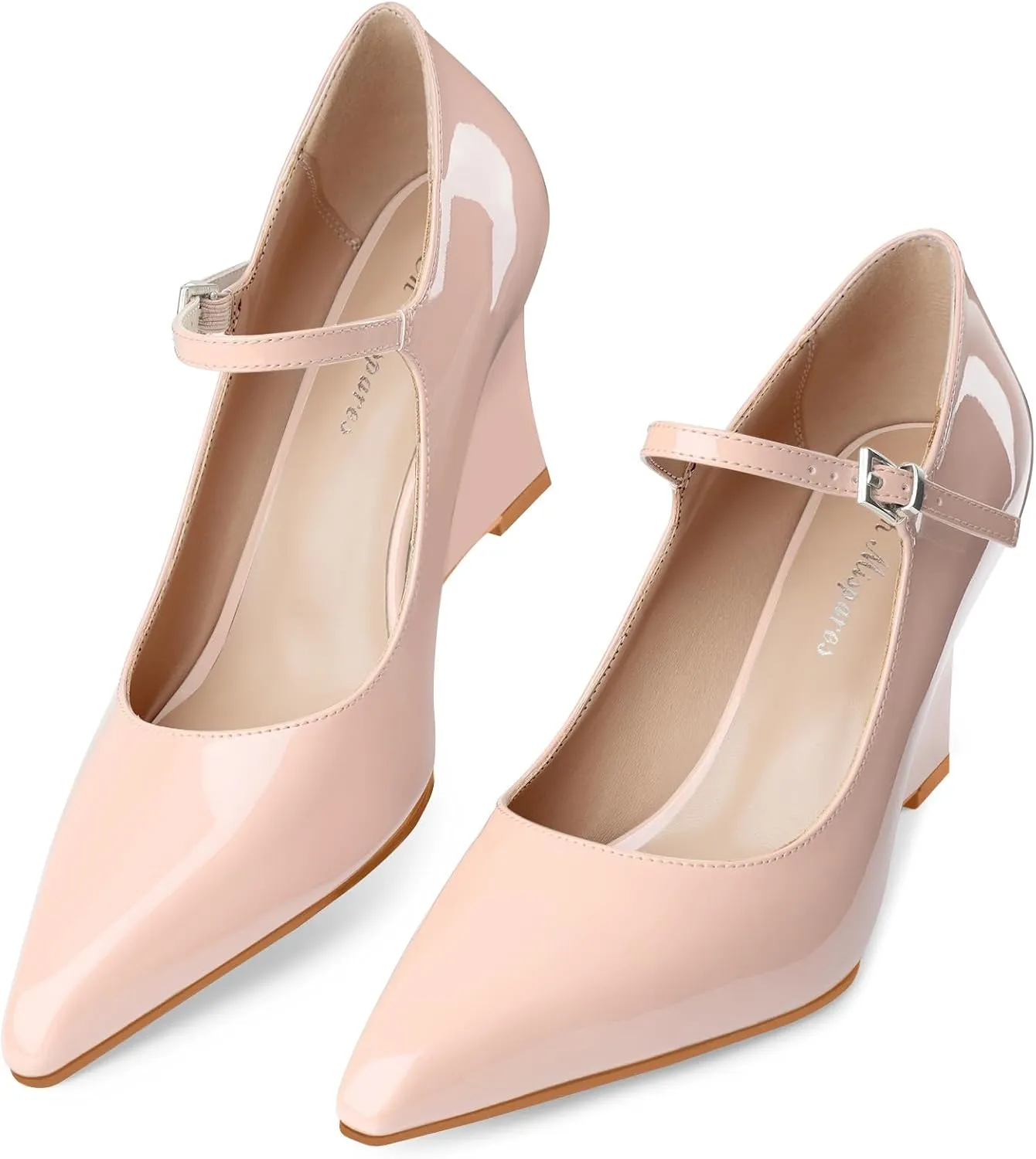 Oh Mispares Women's Wedge Heel Pumps Pointed Toe Mary Jane High Heels Adjustable Strap Elegant Closed Toe Wedding Bride Office Dress Shoes 3 Inches