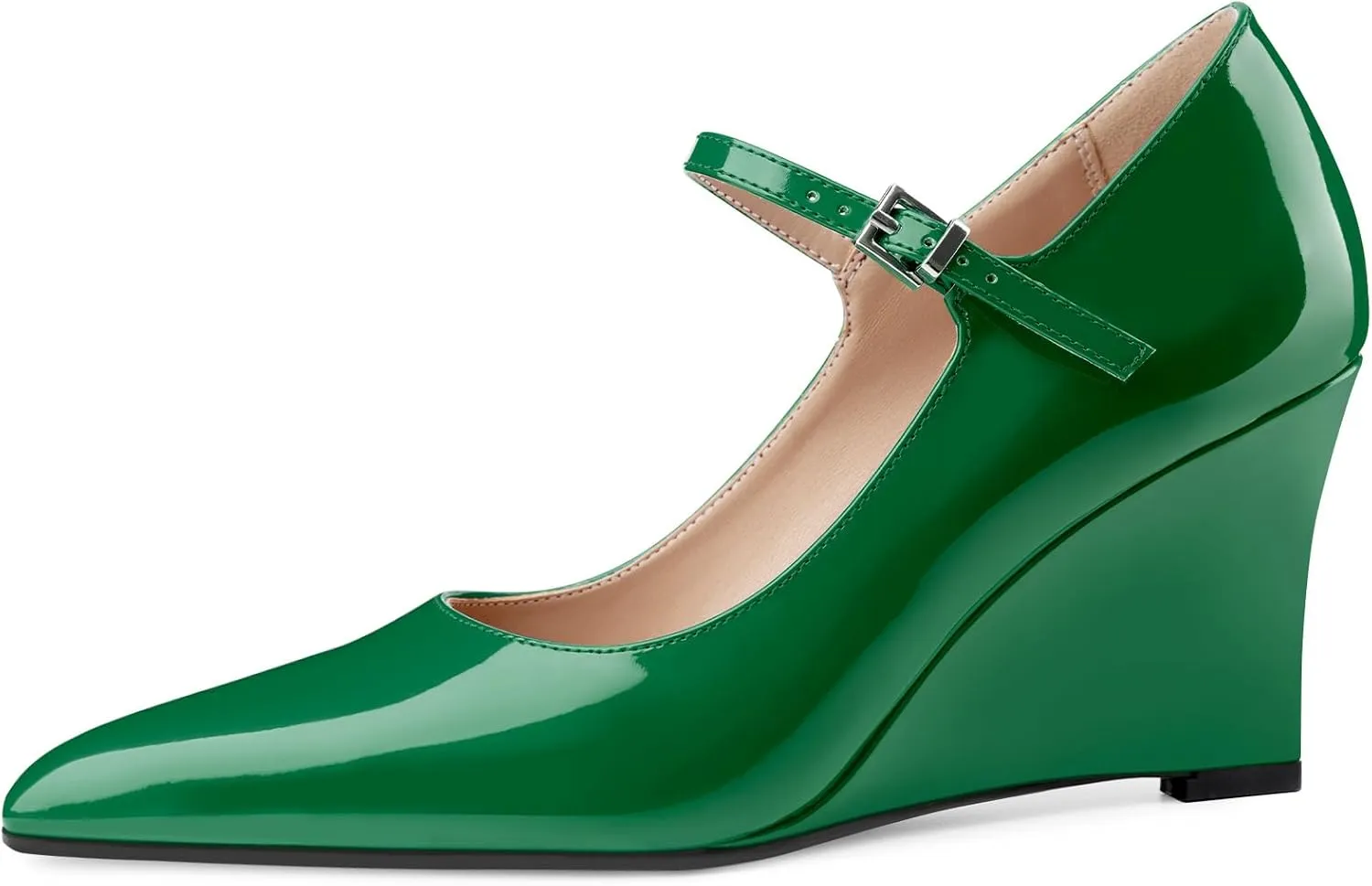 Oh Mispares Women's Wedge Heel Pumps Pointed Toe Mary Jane High Heels Adjustable Strap Elegant Closed Toe Wedding Bride Office Dress Shoes 3 Inches