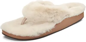OLUKAI Kipe'a Heu Women's Sandal Slippers, Soft & Comfortable Shearling-Wrapped Straps, Durable RUbber Outsoles for All-Day Wear, Causal & Cute Everyday Style, Tapa/Tapa, 6