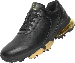 ONAIC Golf Shoes Men with Spikes Leather Golf Shoes Waterproof for Outdoor Trainers Golfing