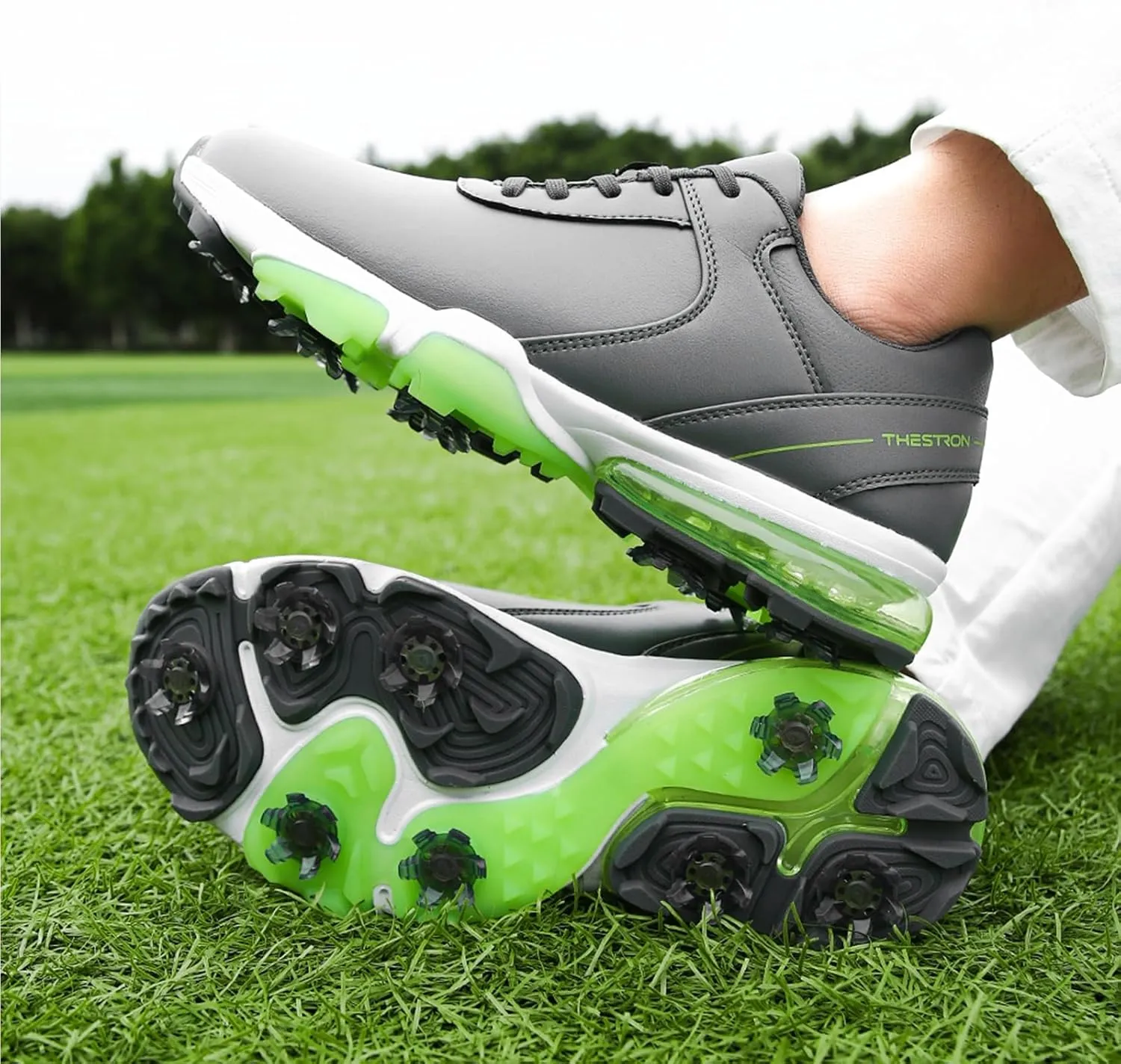 ONAIC Golf Shoes Men with Spikes Leather Golf Shoes Waterproof for Outdoor Trainers Golfing