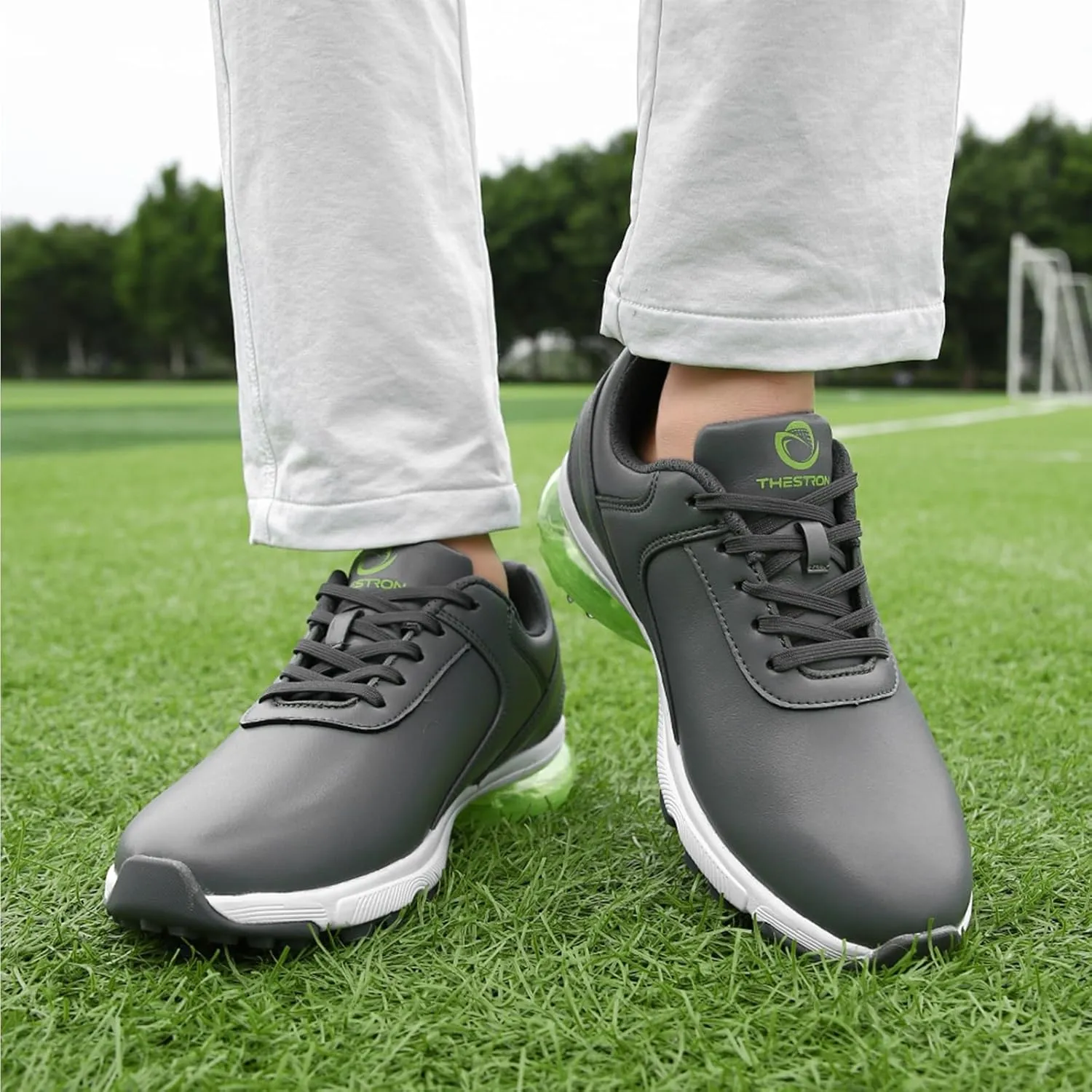 ONAIC Golf Shoes Men with Spikes Leather Golf Shoes Waterproof for Outdoor Trainers Golfing