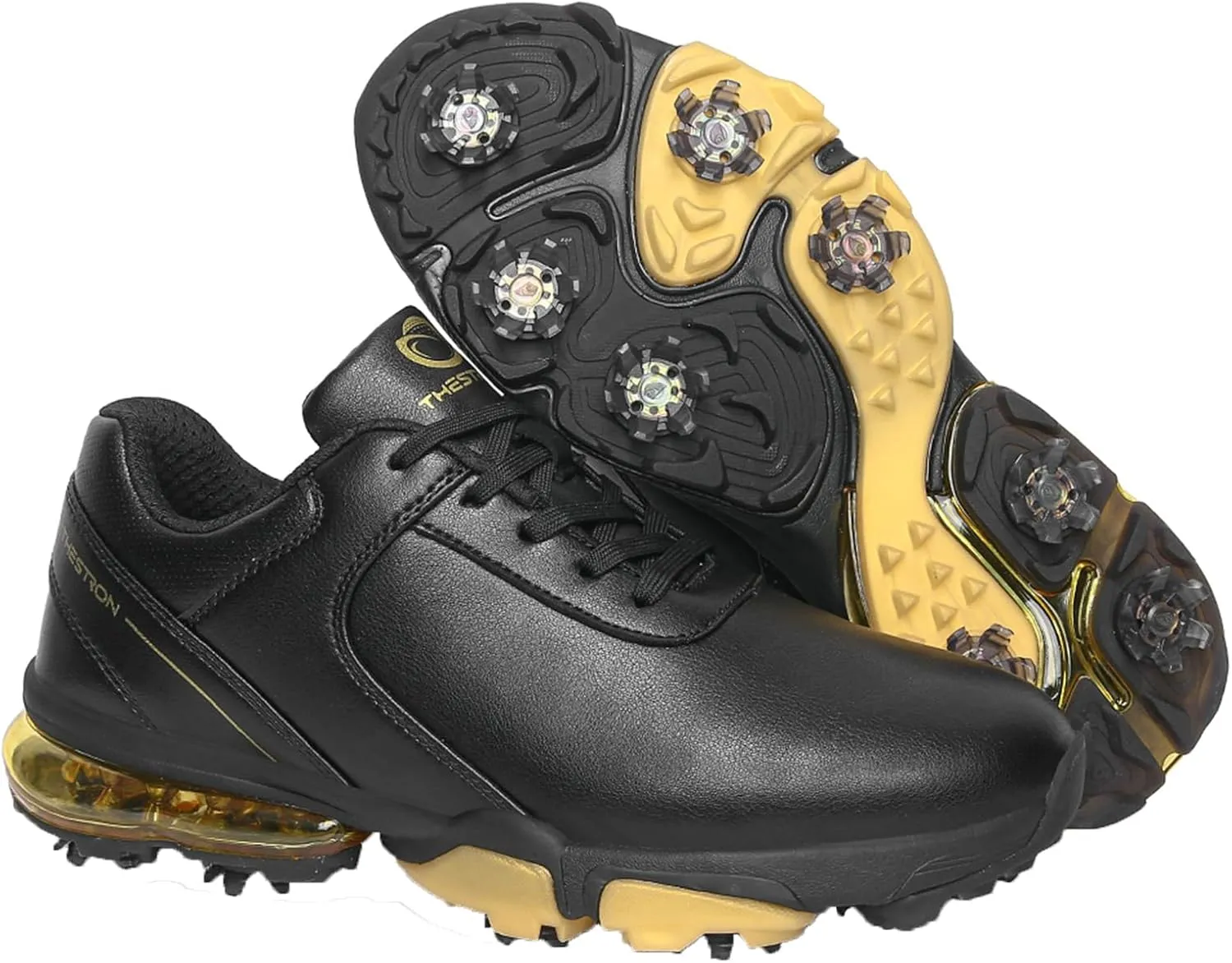 ONAIC Golf Shoes Men with Spikes Leather Golf Shoes Waterproof for Outdoor Trainers Golfing