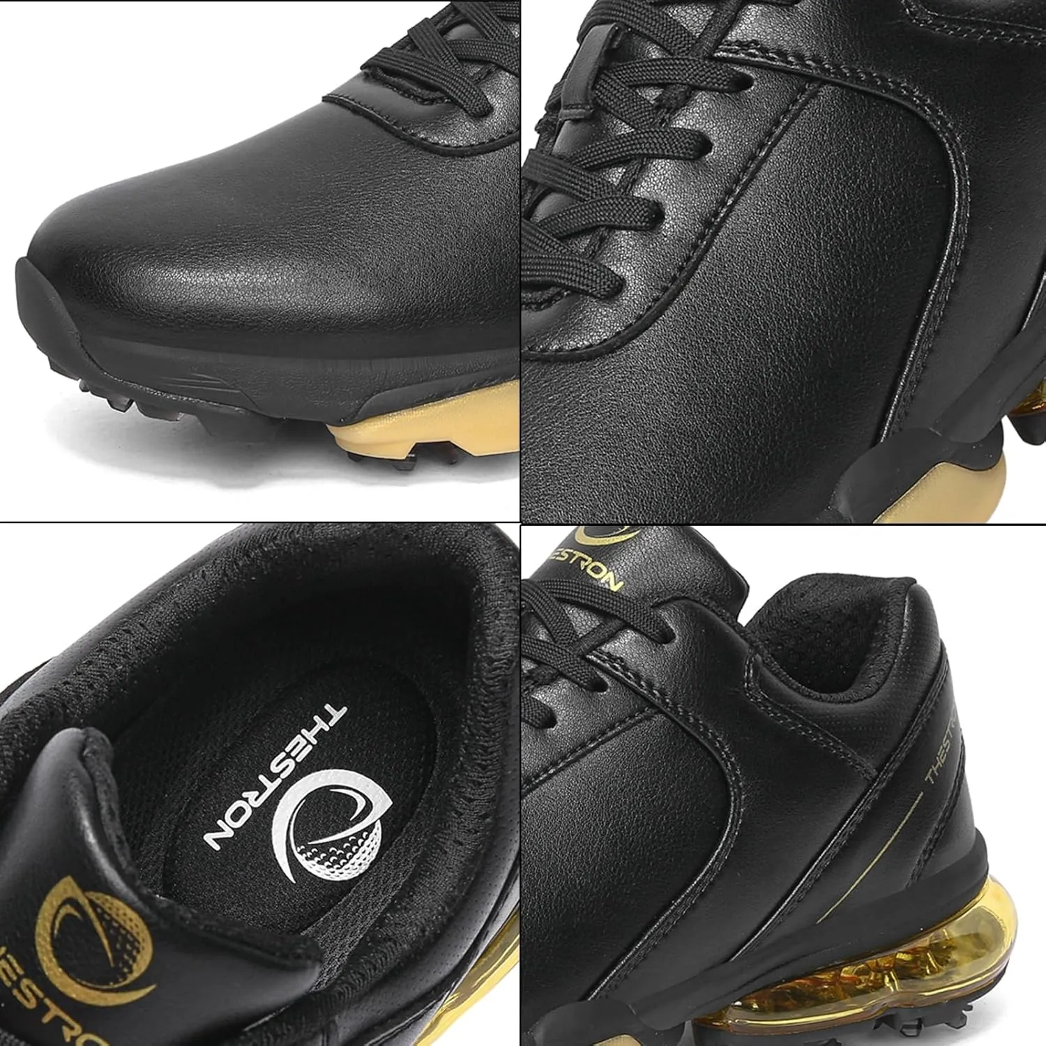 ONAIC Golf Shoes Men with Spikes Leather Golf Shoes Waterproof for Outdoor Trainers Golfing