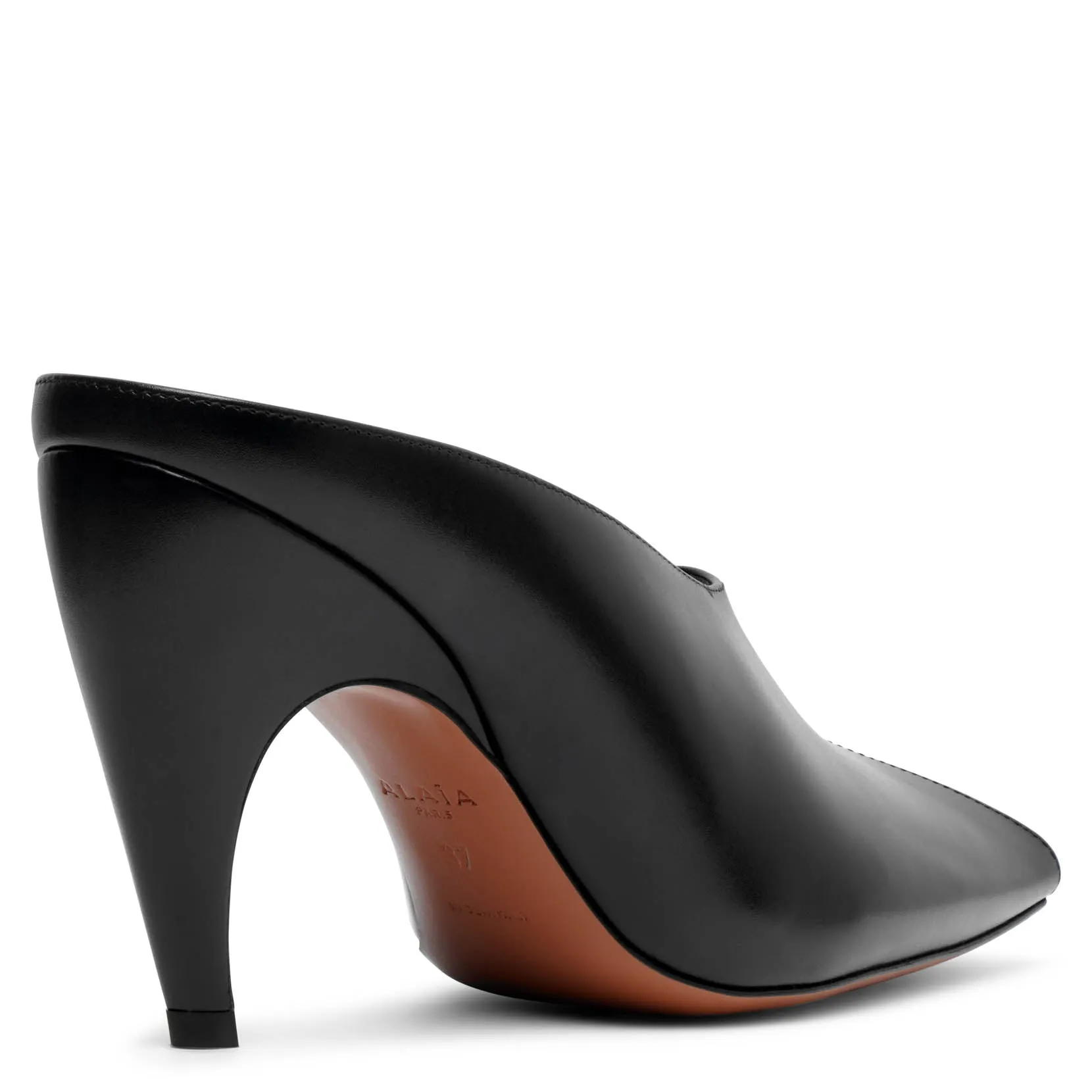 Open toe black leather mules