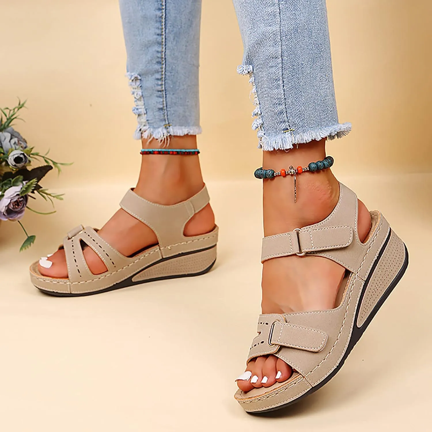 Orthopedic Sandals for Women Dressy Wide Width Open Toe Ankle Strap Platforms with Arch Support Casual Work Shoes