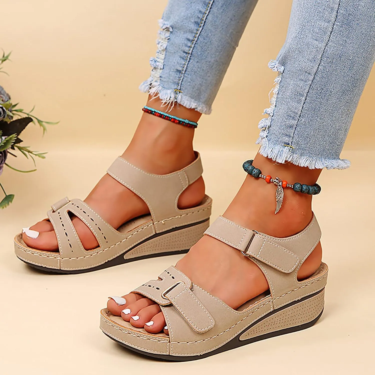 Orthopedic Sandals for Women Dressy Wide Width Open Toe Ankle Strap Platforms with Arch Support Casual Work Shoes
