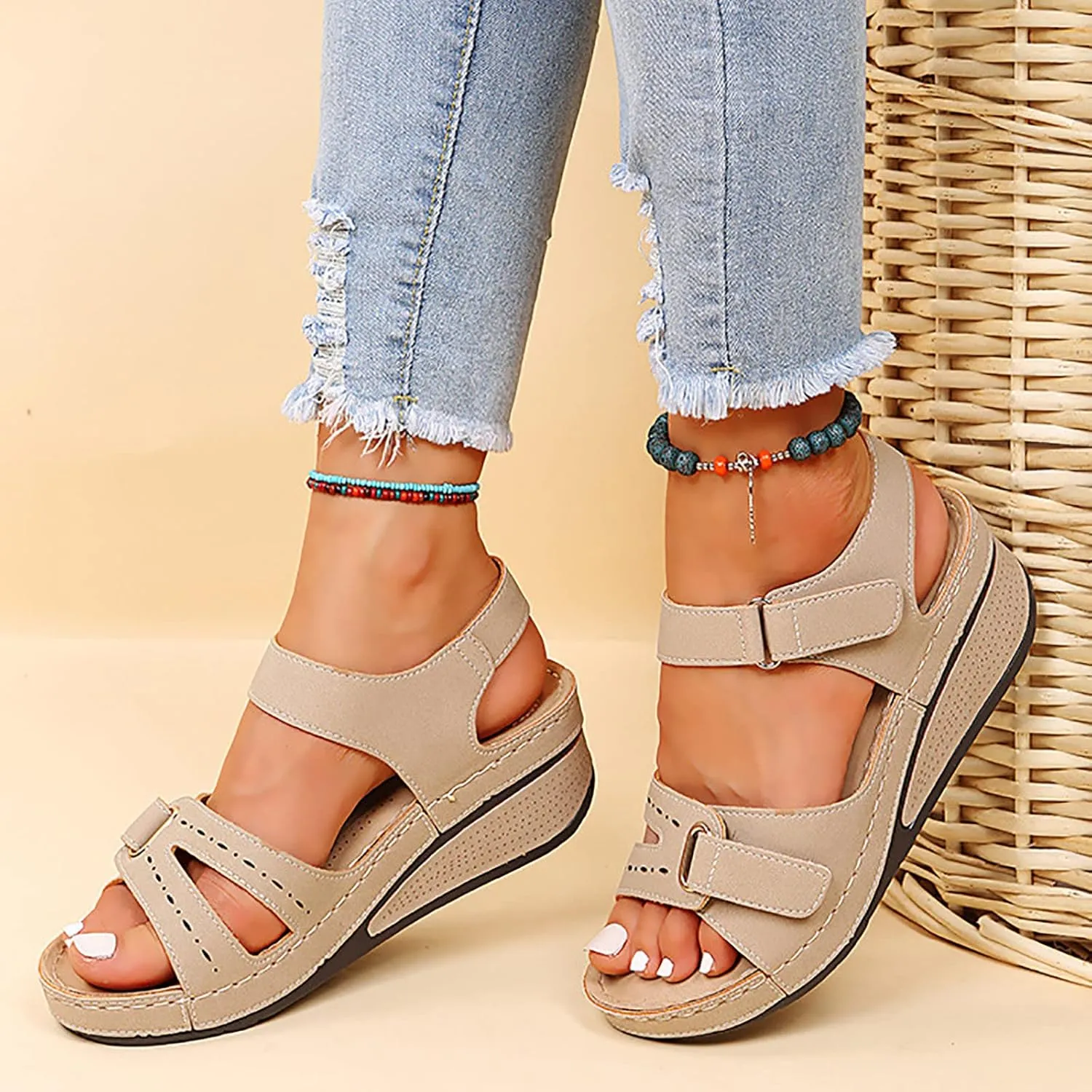 Orthopedic Sandals for Women Dressy Wide Width Open Toe Ankle Strap Platforms with Arch Support Casual Work Shoes