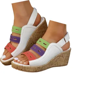 Orthopedic Wedge Sandals For Women Wide Width - Slip On Platform Wedges Slides Slingback Sandals Comfortable Color Block Lady Walking Shoes Casual Beach Open Toe Arch Support Footbed
