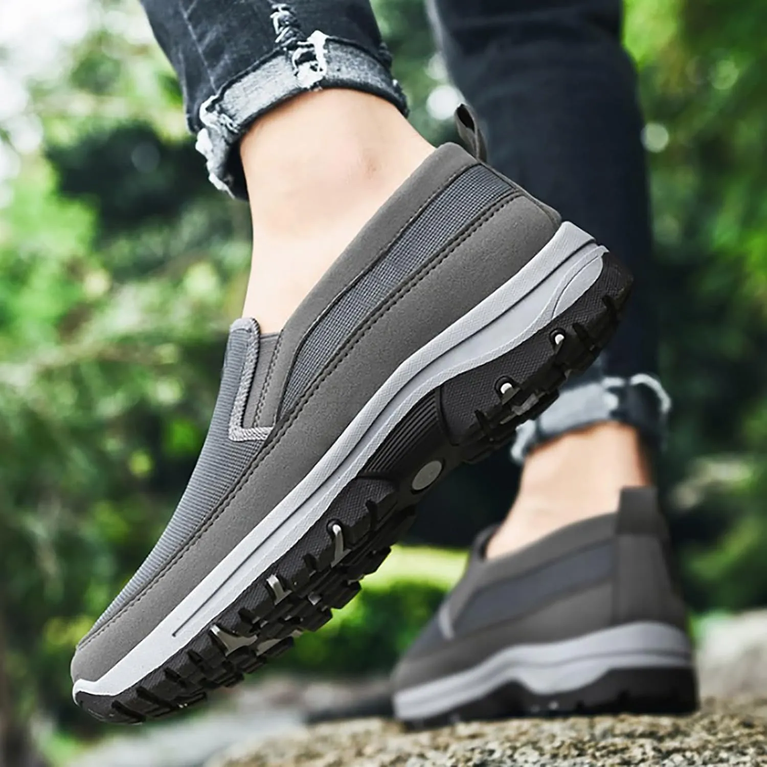 Orthoture Mens Shoes Orthowalkway Mens Shoes Walking Shoes Men Outdoor Casual Arch Support Slip-On Canvas Loafers