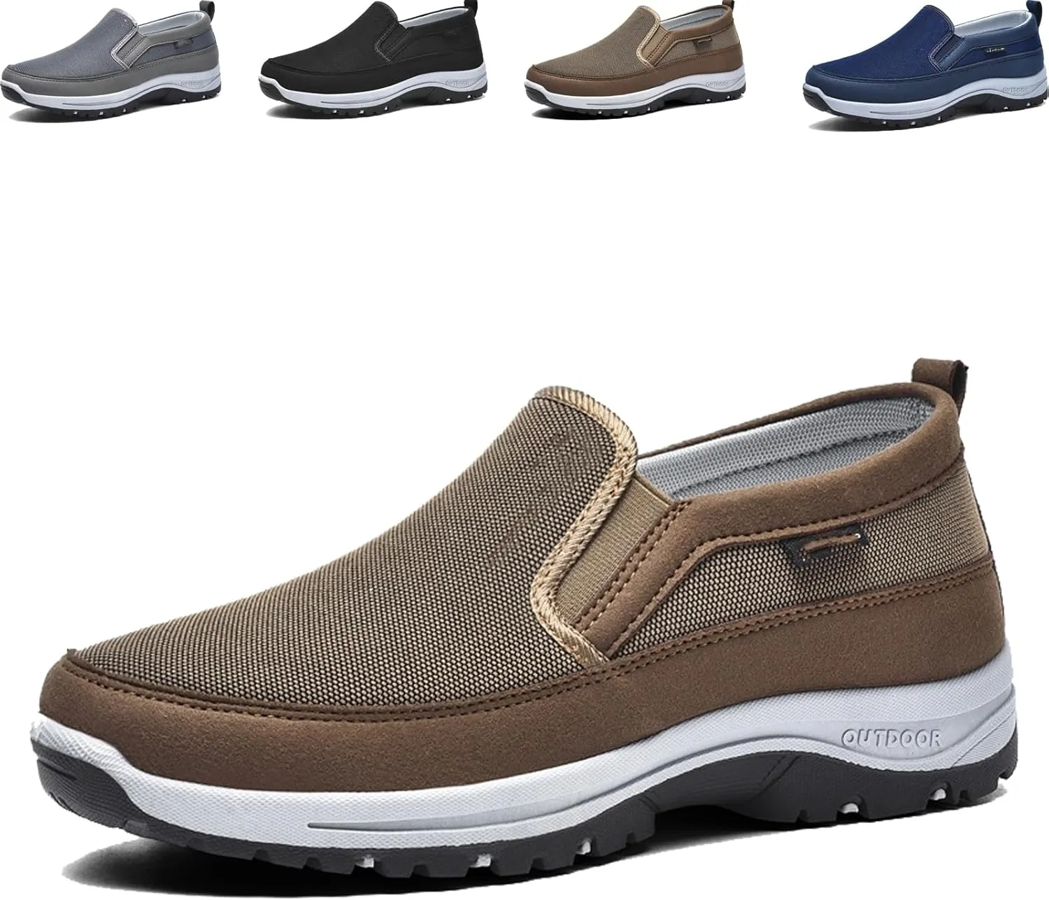 Orthowalkway Mens Shoes, Men's Arch Support Slip-on Canvas Loafers, Casual Orthopedic Sneakers Flats Walking Boat Shoes