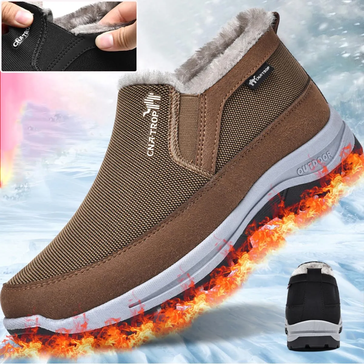 Orthowalkway Mens Shoes, Men's Arch Support Slip-on Canvas Loafers Orthopedic Sneakers Plush Walking Boat Shoes