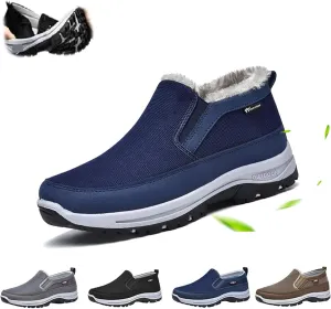 Orthowalkway Mens Shoes, Men's Arch Support Slip-on Canvas Loafers Orthopedic Sneakers Plush Walking Boat Shoes