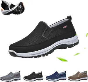 Orthowalkway Mens Shoes, Men's Arch Support Slip-on Canvas Loafers Orthopedic Sneakers Plush Walking Boat Shoes