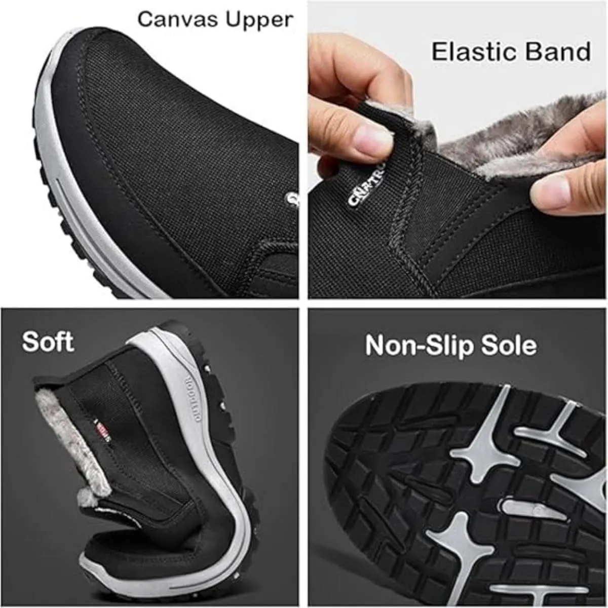 Orthowalkway Mens Shoes, Men's Arch Support Slip-on Canvas Loafers Orthopedic Sneakers Plush Walking Boat Shoes