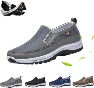 Orthowalkway Mens Shoes, Men's Arch Support Slip-on Canvas Loafers Orthopedic Sneakers Plush Walking Boat Shoes