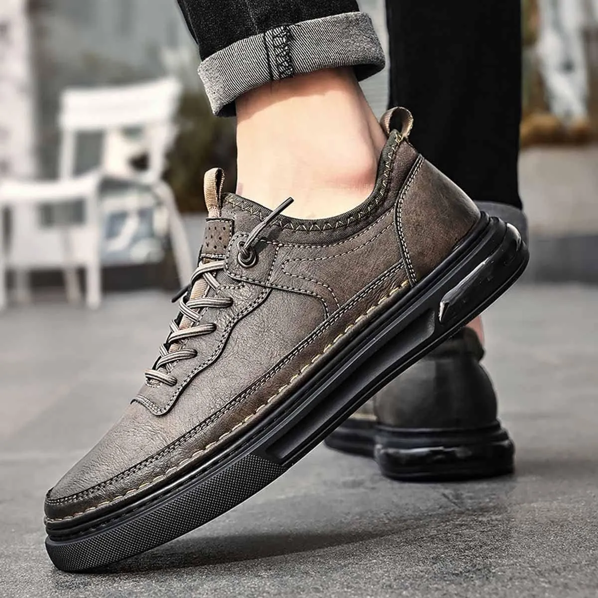 Oxford Dress Shoes for Men,Stretch Lace-up Flat Leather Shoes,Casual Formal Walking Boat Comfort Handmade Cowhide Shoes