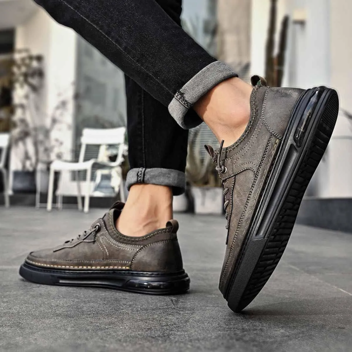 Oxford Dress Shoes for Men,Stretch Lace-up Flat Leather Shoes,Casual Formal Walking Boat Comfort Handmade Cowhide Shoes