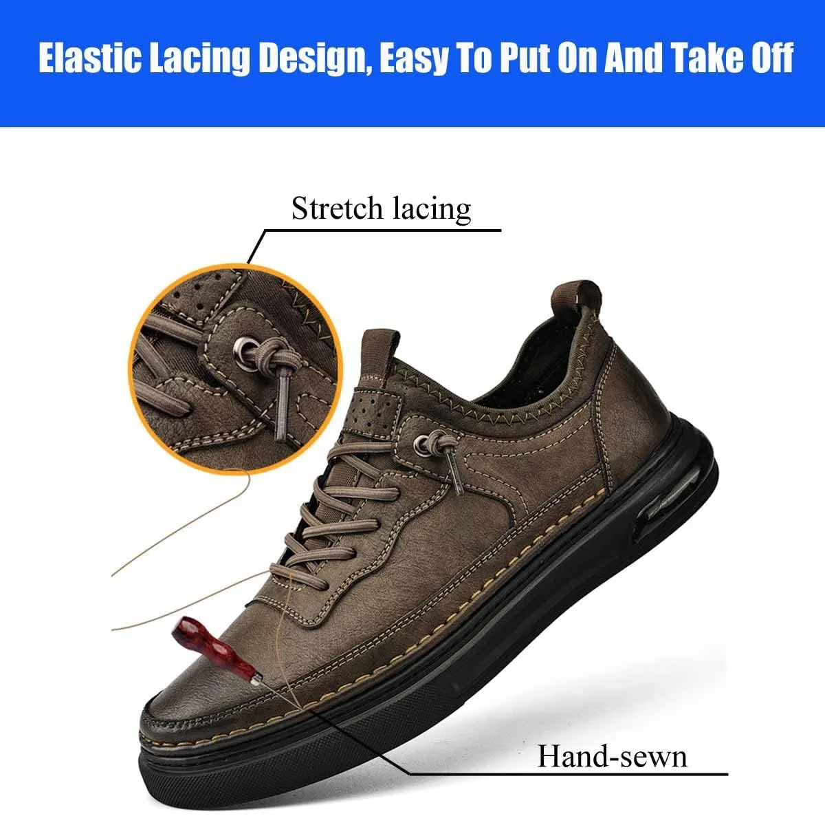 Oxford Dress Shoes for Men,Stretch Lace-up Flat Leather Shoes,Casual Formal Walking Boat Comfort Handmade Cowhide Shoes