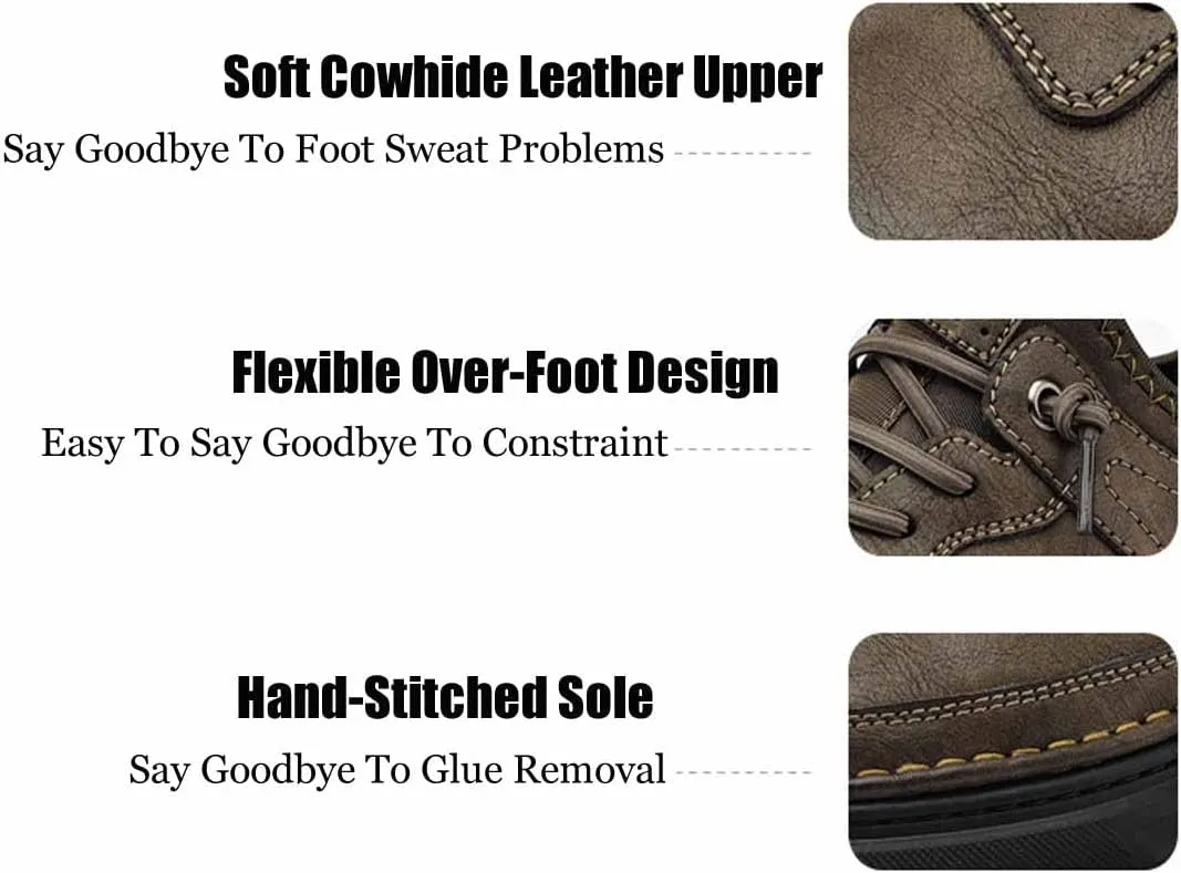 Oxford Dress Shoes for Men,Stretch Lace-up Flat Leather Shoes,Casual Formal Walking Boat Comfort Handmade Cowhide Shoes