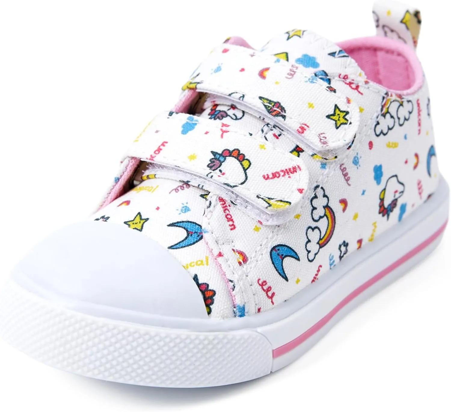 PATPAT Toddler Little Girls Canvas Sneakers Hook and Loop Kids Soft Walking Shoes