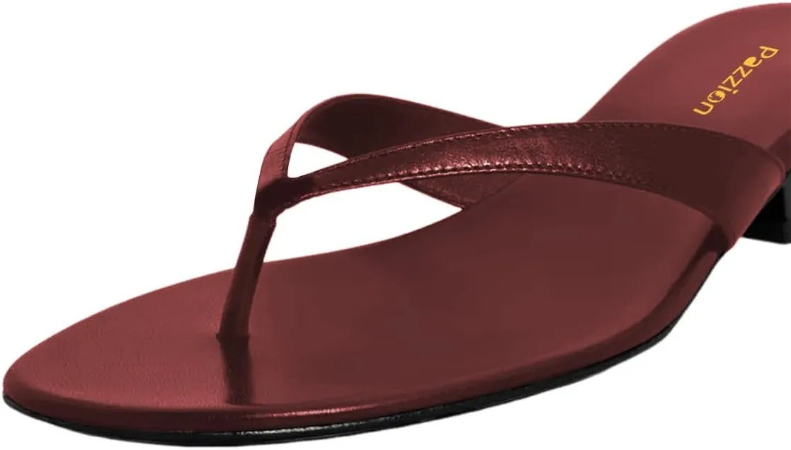 Pazzion Women Fashion Open Toe Kitten Heels Flip Flops Slip On Low Heeled Thong Sandals Comfortable Summer Party Shoes Size 4-16 US