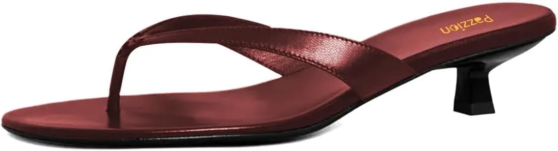Pazzion Women Fashion Open Toe Kitten Heels Flip Flops Slip On Low Heeled Thong Sandals Comfortable Summer Party Shoes Size 4-16 US