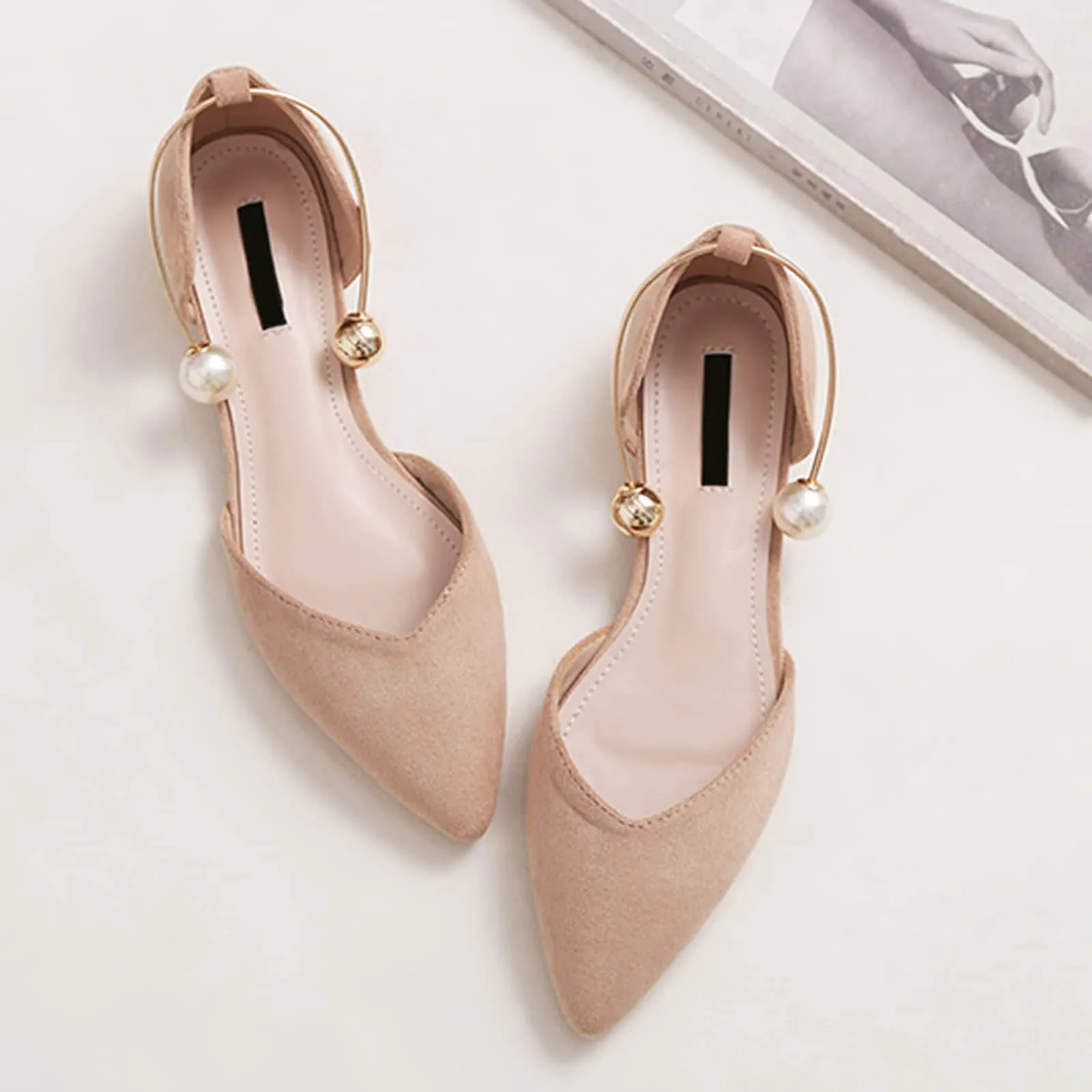 Pearl Buckle Pointed Toe Flat Loafers