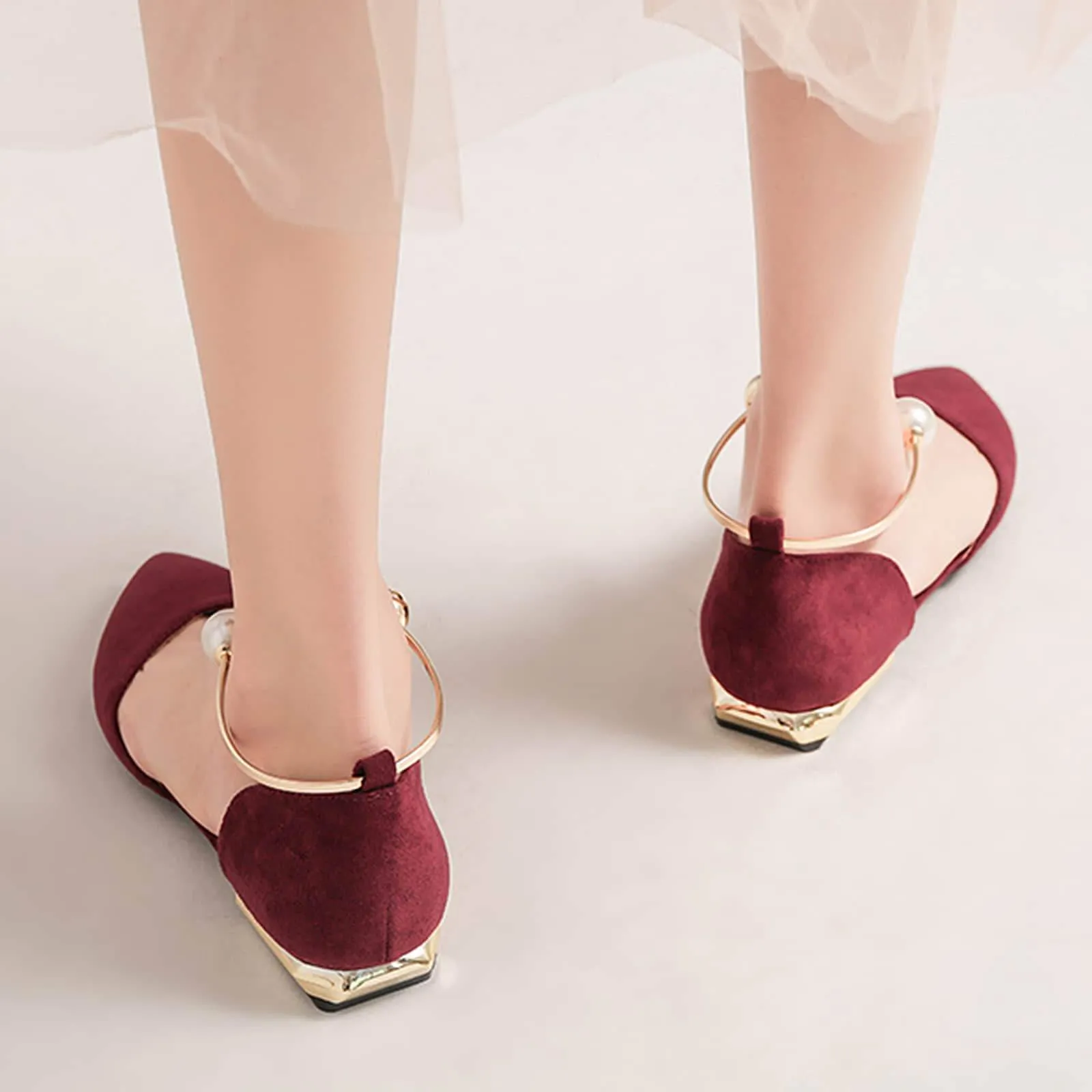 Pearl Buckle Pointed Toe Flat Loafers