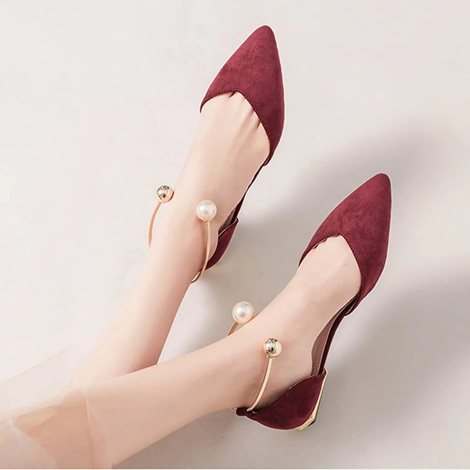Pearl Buckle Pointed Toe Flat Loafers