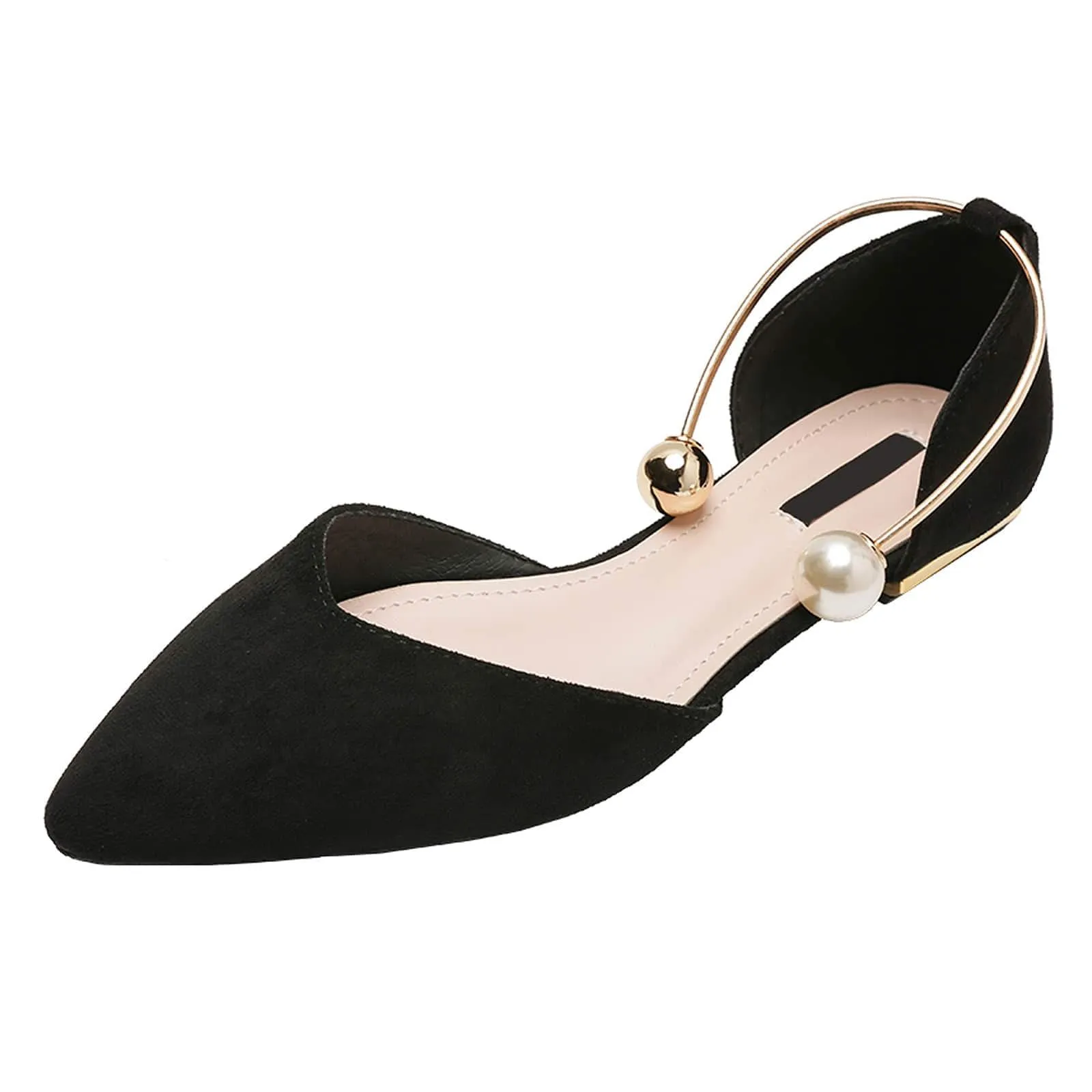 Pearl Buckle Pointed Toe Flat Loafers