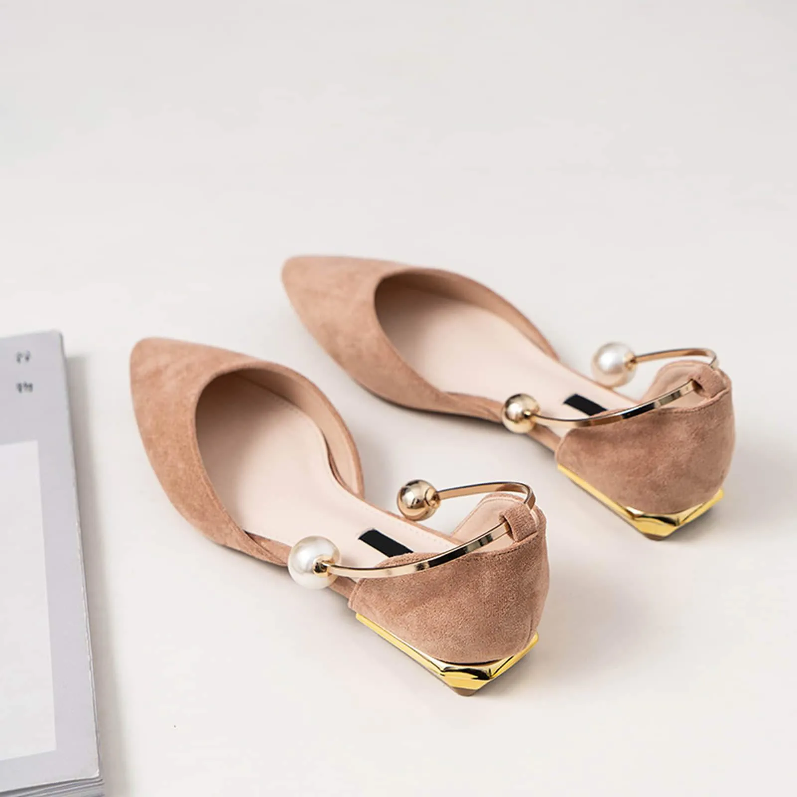 Pearl Buckle Pointed Toe Flat Loafers