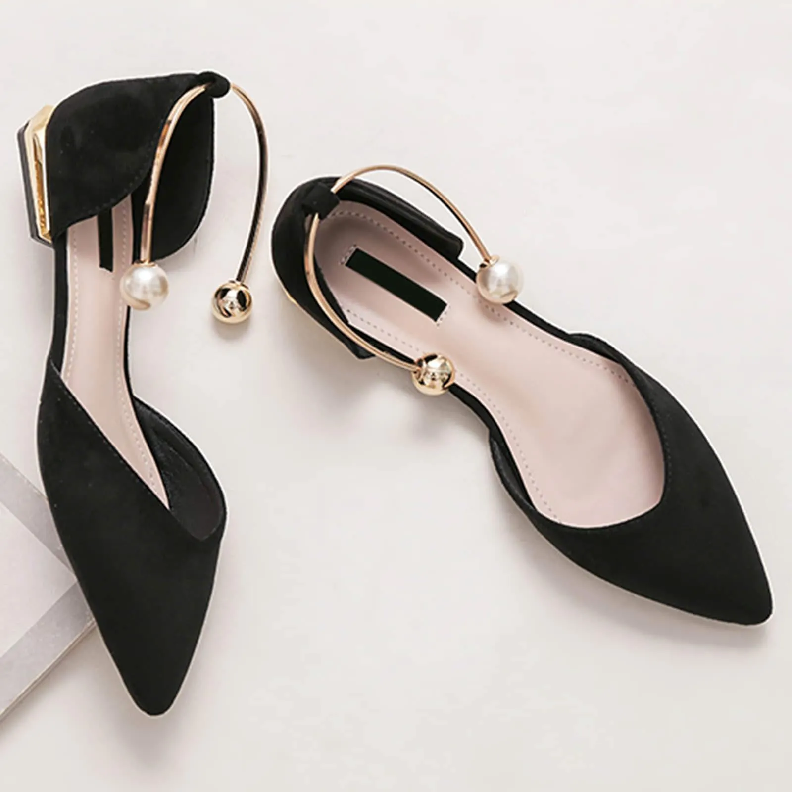 Pearl Buckle Pointed Toe Flat Loafers