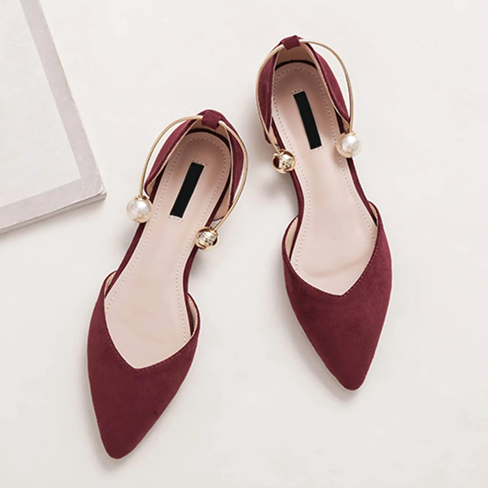 Pearl Buckle Pointed Toe Flat Loafers